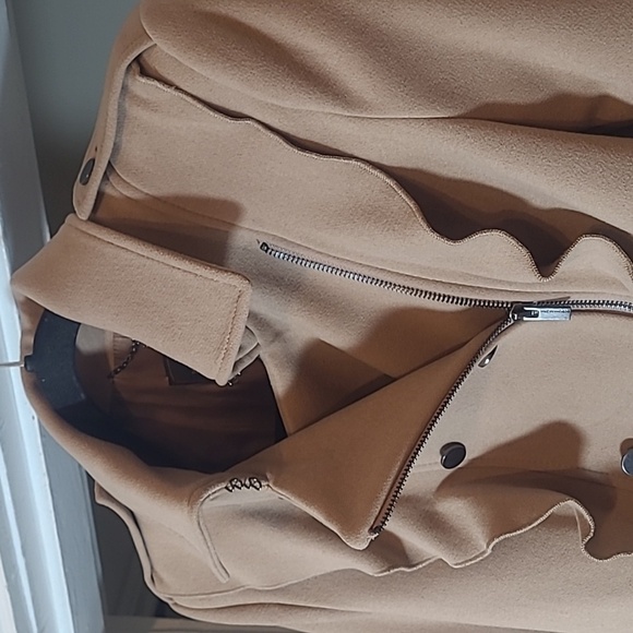 BCBGMAXAZRIA Fay Ruffled Cropped Moto Military Jacket in Sand Womens Size Small - Picture 7 of 16